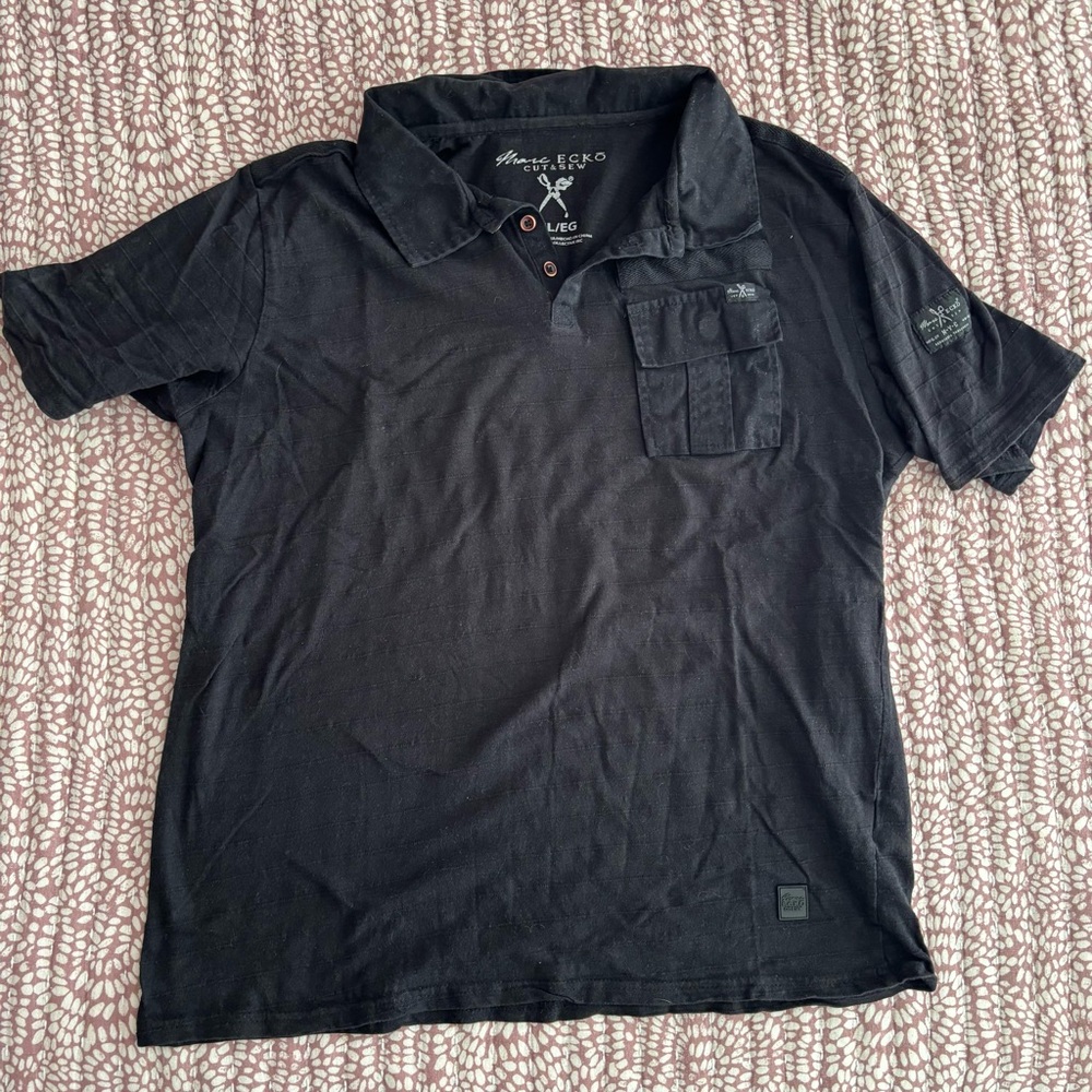 Mark Ecko Cut & Sew Black Polo Shirt, size XL